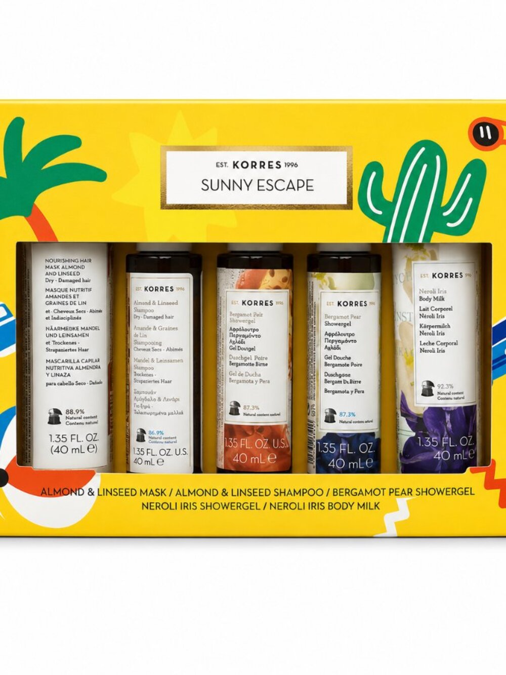 KORRES Sunny Escape 5 Piece Set: Hair Mask, Shampoo, Showergel & Body Milk